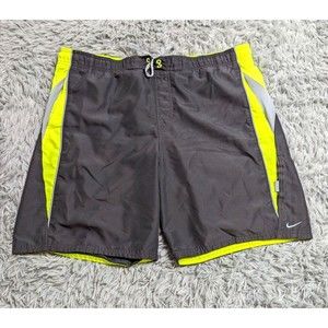 Nike Swim Trunks Shorts Adult Size Large L Gray‎ Swoosh Logo Pockets Board Lined